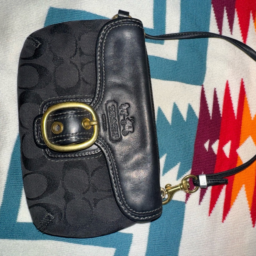 Coach Black Wristlet with Gold Accent